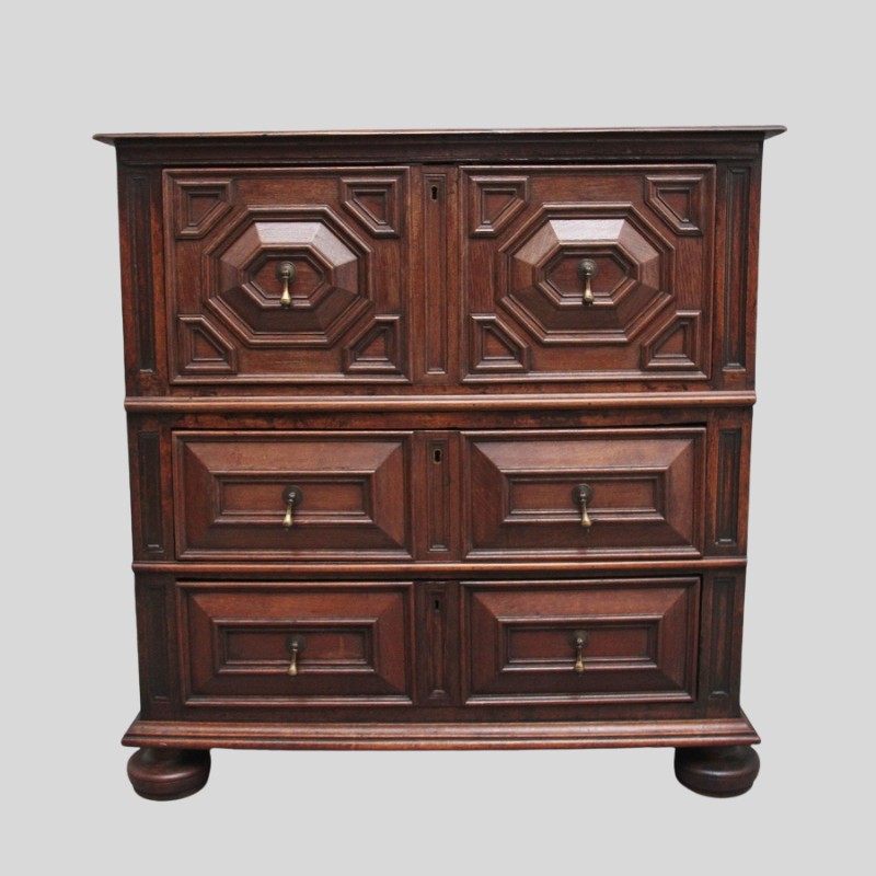17th century oak geometric chest of drawers